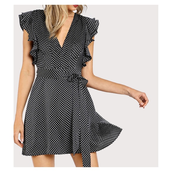 MBM Unlimited Dresses & Skirts - Black Polka Dot Ruffle Sleeve Mini Dress